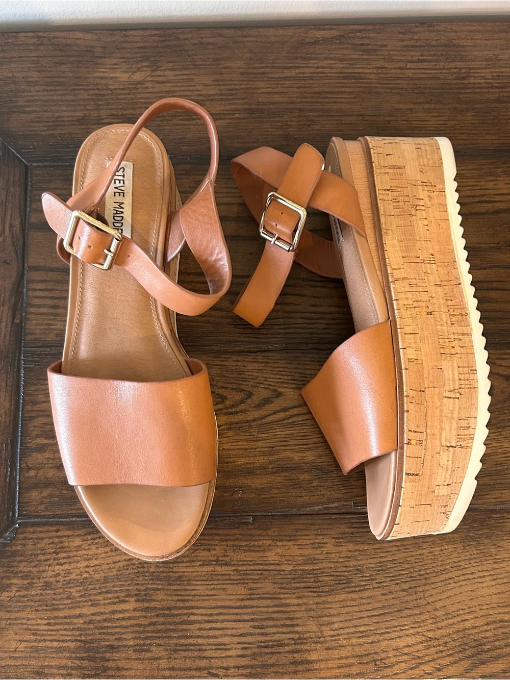 Steve Madden Corrina tan leather platform sandals